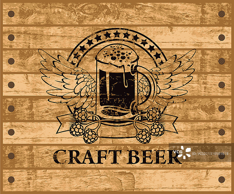木质背景上的精酿啤酒横幅图片素材
