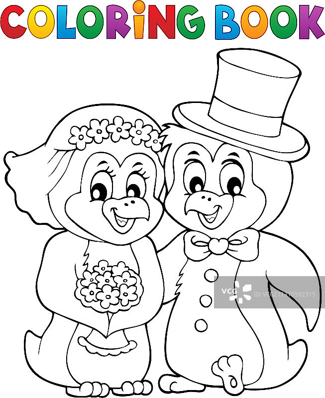 彩色书企鹅婚礼主题1图片素材