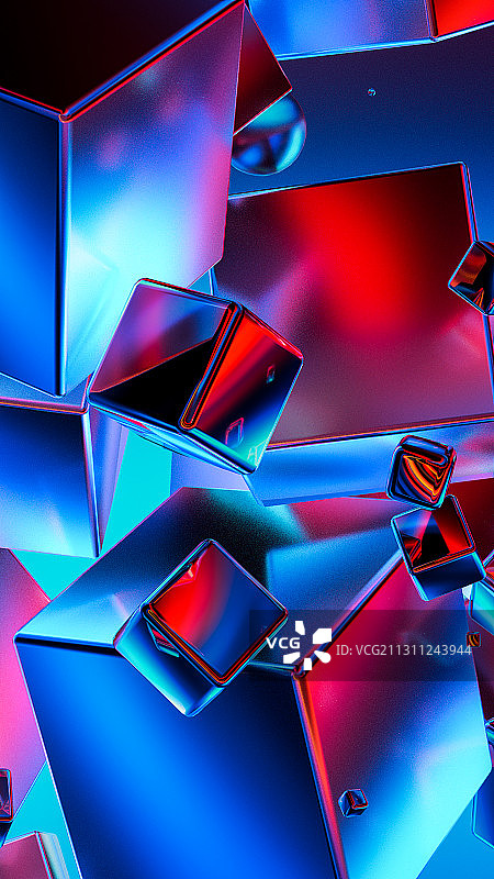 3D渲染撞色金属材质几何体背景插画图片素材