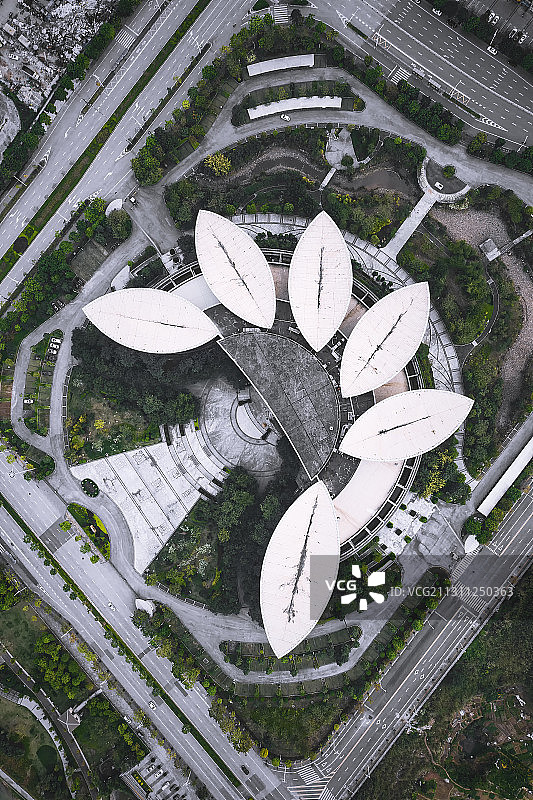 广西南宁博物馆空中航拍树叶与花瓣造型建筑图片素材