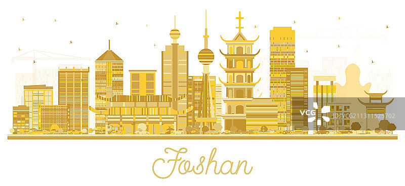 中国佛山城市天际线剪影与金色图片素材