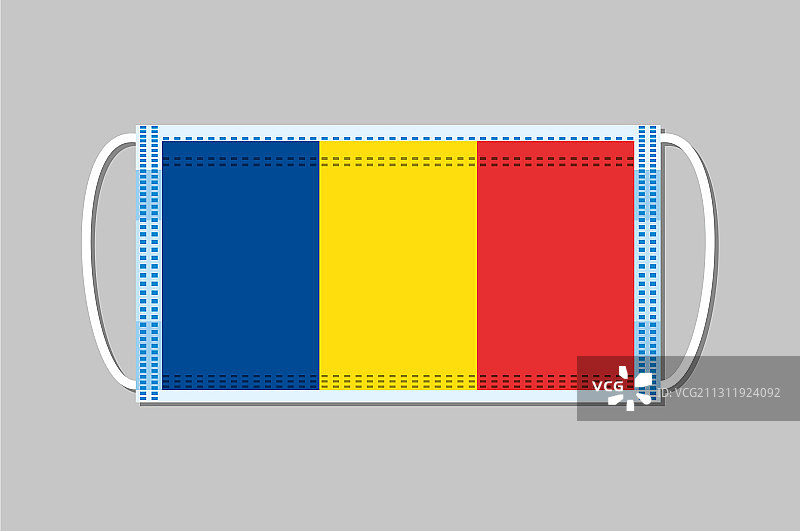 医用口罩，上面有罗马尼亚国旗的平面设计图片素材