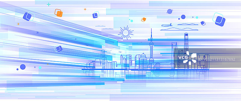 上海科技创新城市天际线建筑群的插画图片素材