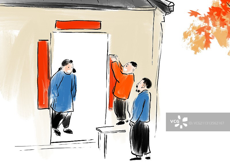 牛年春节年俗传统节日风俗插画图片素材