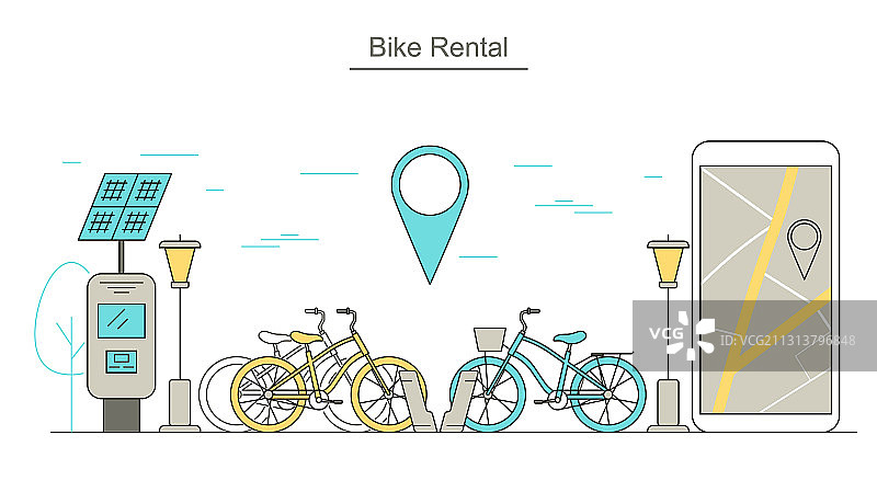自行车租赁服务概念轮廓线形风格图片素材