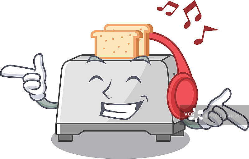 听音乐的面包烤面包机卡通人物图片素材