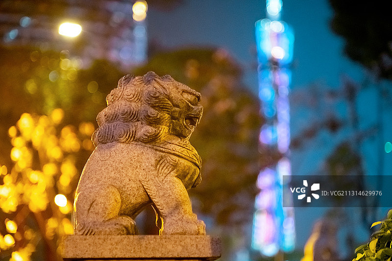 广州 城市 夜景 石狮子图片素材