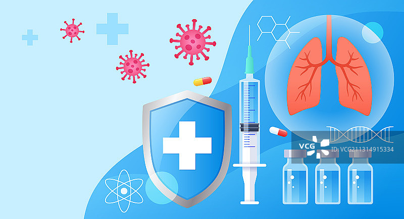 注射器疫苗和盾牌肺部等插画图片素材