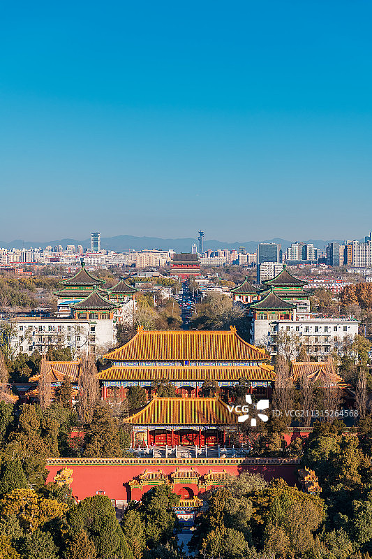 北京北中轴线鼓楼大街景山公园高视角冬季户外风光图片素材