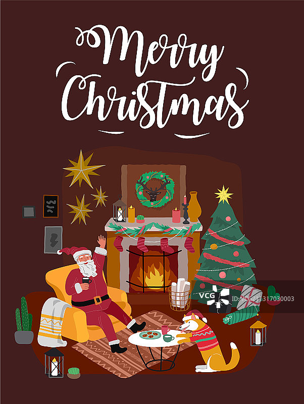 圣诞贺卡和圣诞老人家居装饰图片素材