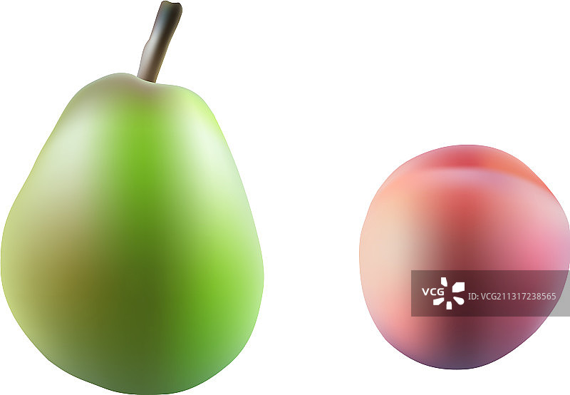 现实的梨子和桃子在白色的背景图片素材