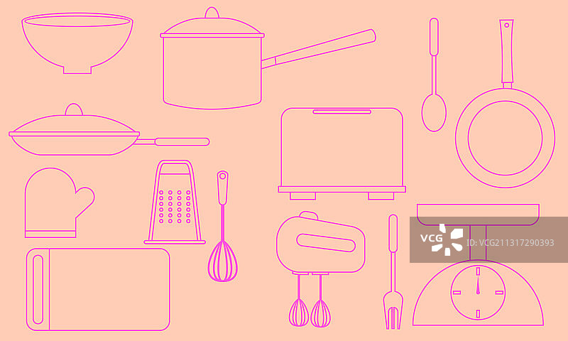 现代各种厨房工具平面图标设置标志图片素材