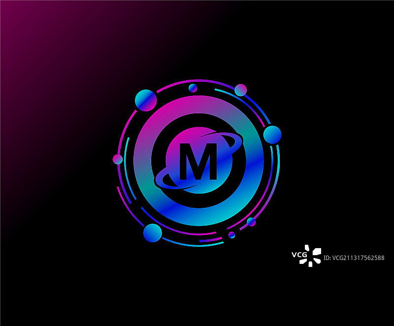 字母M设计现代行星环与线图片素材