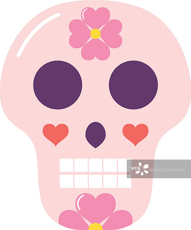 糖骷髅与花卉设计平风格图片素材