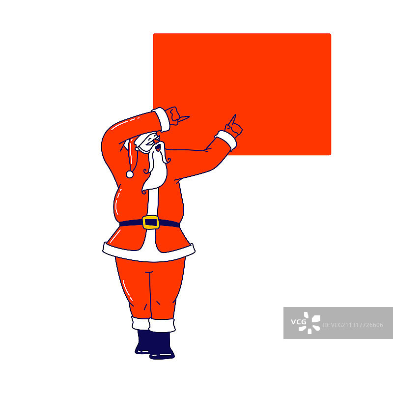 圣诞老人指着红色广场上的空模型图片素材