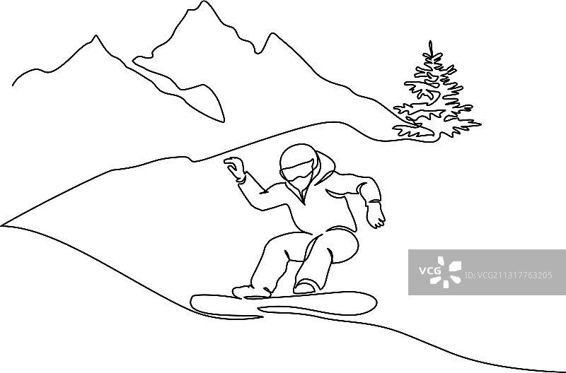 年轻的滑雪板运动员在雪上骑得很快图片素材
