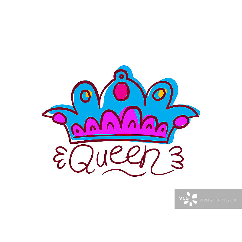 可爱的皇冠和皇后题字素描图片素材