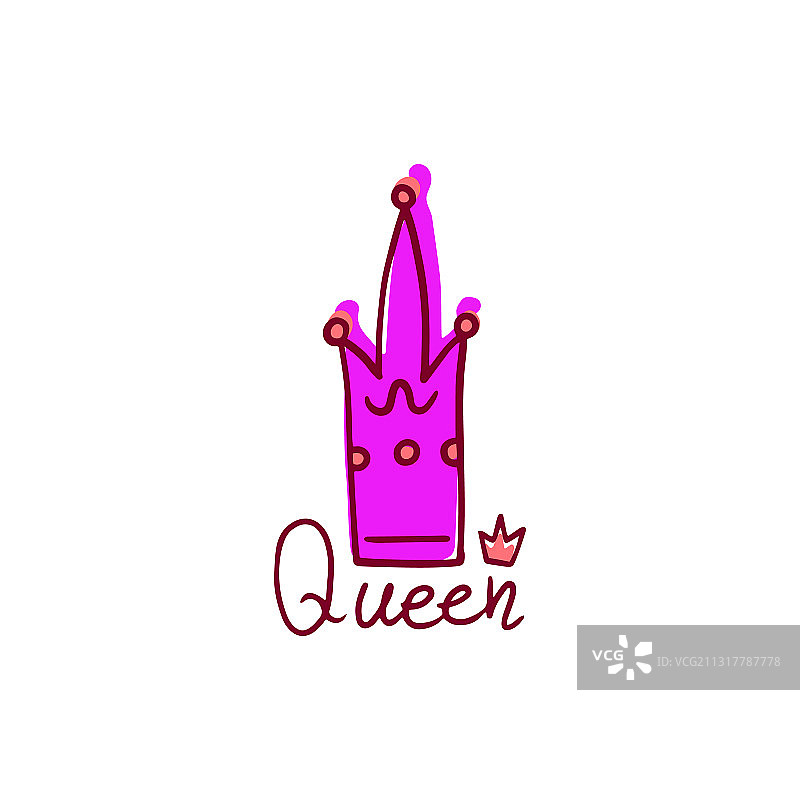 皇后题词和粉色皇冠图标草图图片素材