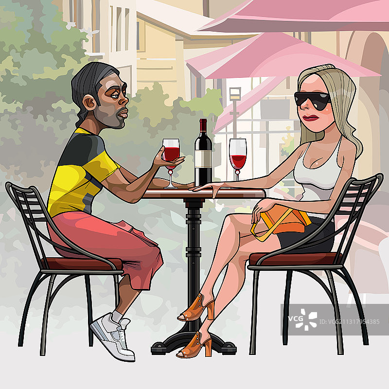 卡通男男女女坐着喝酒图片素材