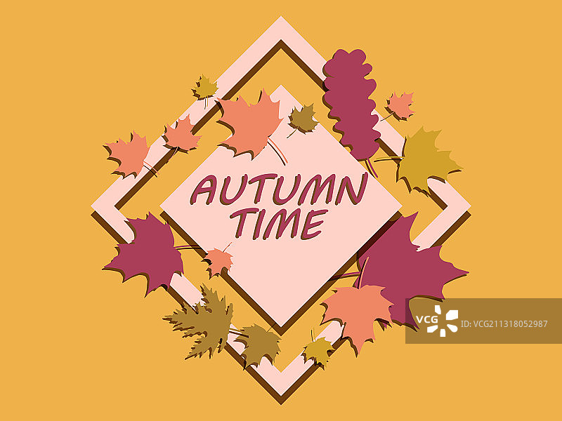 秋天的时间框架与树叶复古的边界图片素材