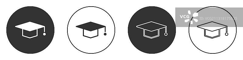 黑色毕业帽图标孤立在白色上图片素材