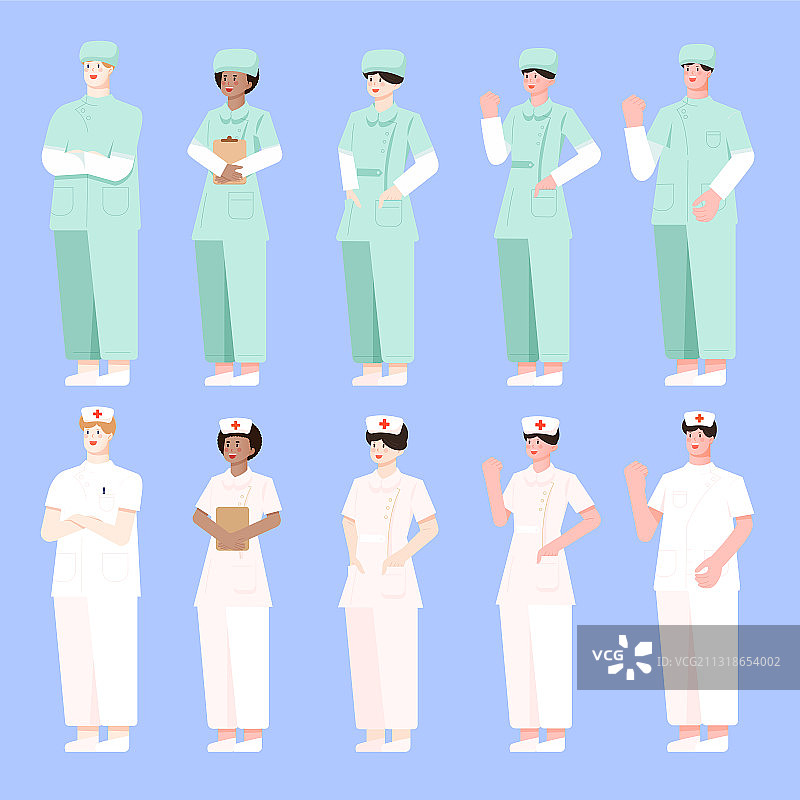 多国护士多种站姿矢量插画图片素材