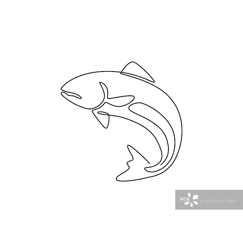 一条单线画大的鲑鱼为标志图片素材