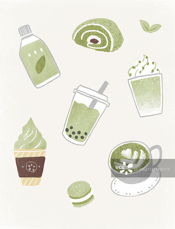 抹茶甜品奶茶美食插画图片素材