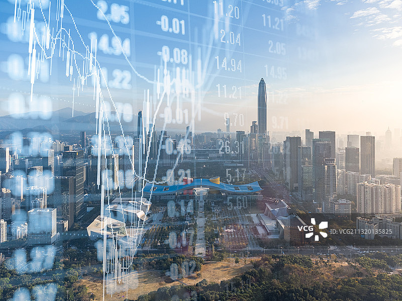 深圳城市风光和股票金融概念图片素材
