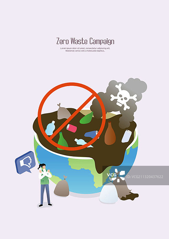 零废物运动的矢量插图与妇女站在地球旁边的垃圾图片素材