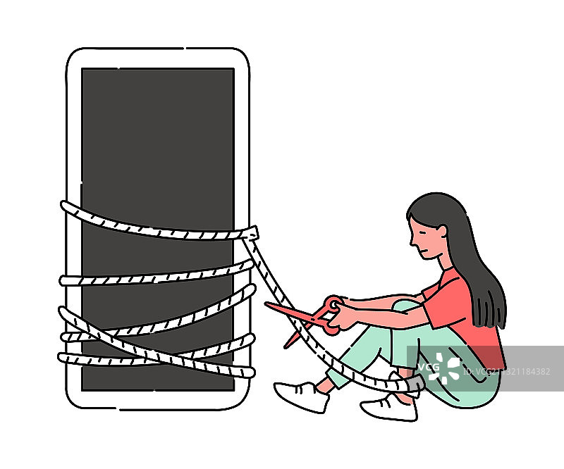 数字排毒概念-女人割绳子绑图片素材