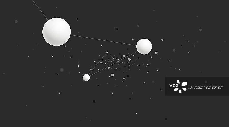 抽象概念的时空中发散的白色球体离子，科技矢量商业背景图片素材