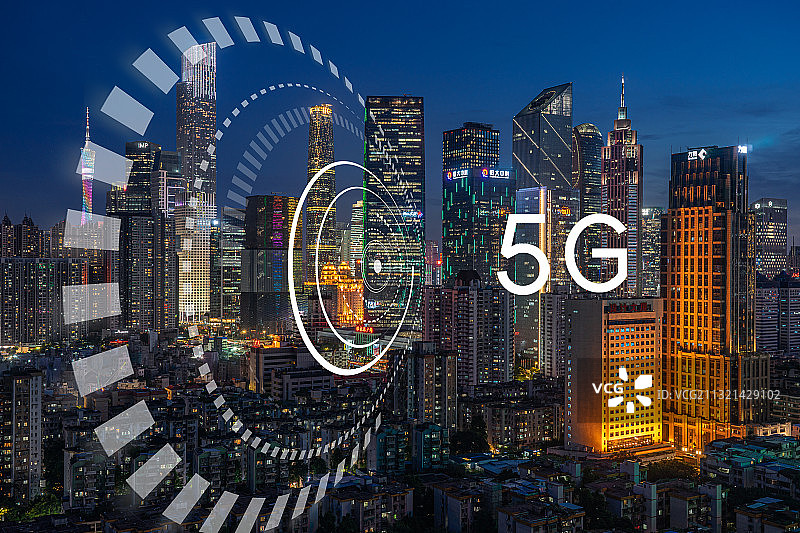 广州城市风光和5G智慧城市大数据概念图片素材