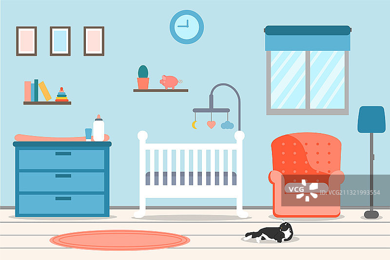 可爱的婴儿室室内baroom婴儿床椅子图片素材