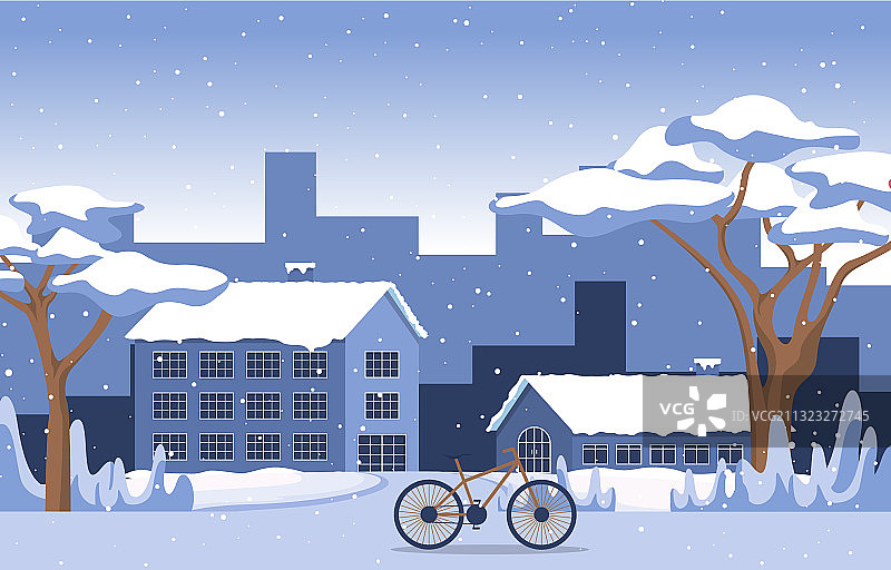 冬天雪树雪城市自行车景观图片素材
