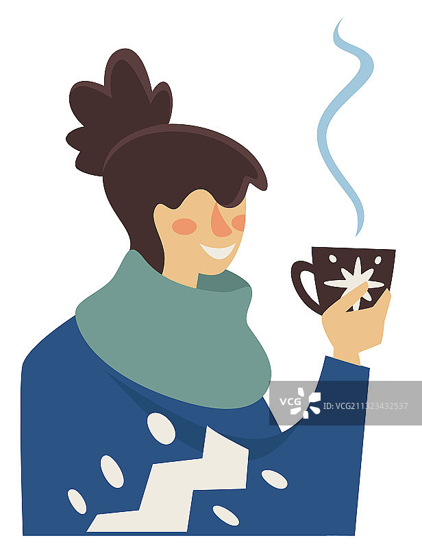 在冬天喝热咖啡或热茶的女人图片素材