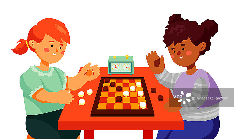 儿童玩跳棋-多彩的平面设计图片素材