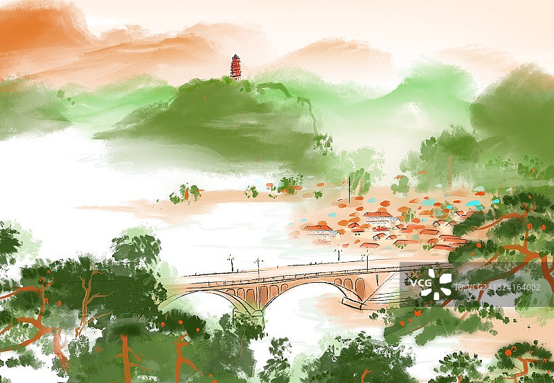 红色旅游目的地陕西革命圣地延安延河桥山上宝塔图片素材