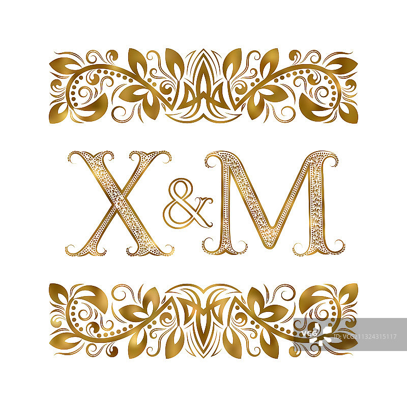 X和m首字母古商标字母图片素材