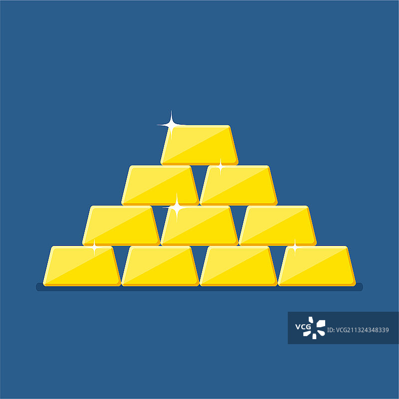 蓝色背景上孤立的金条呈金字塔状图片素材