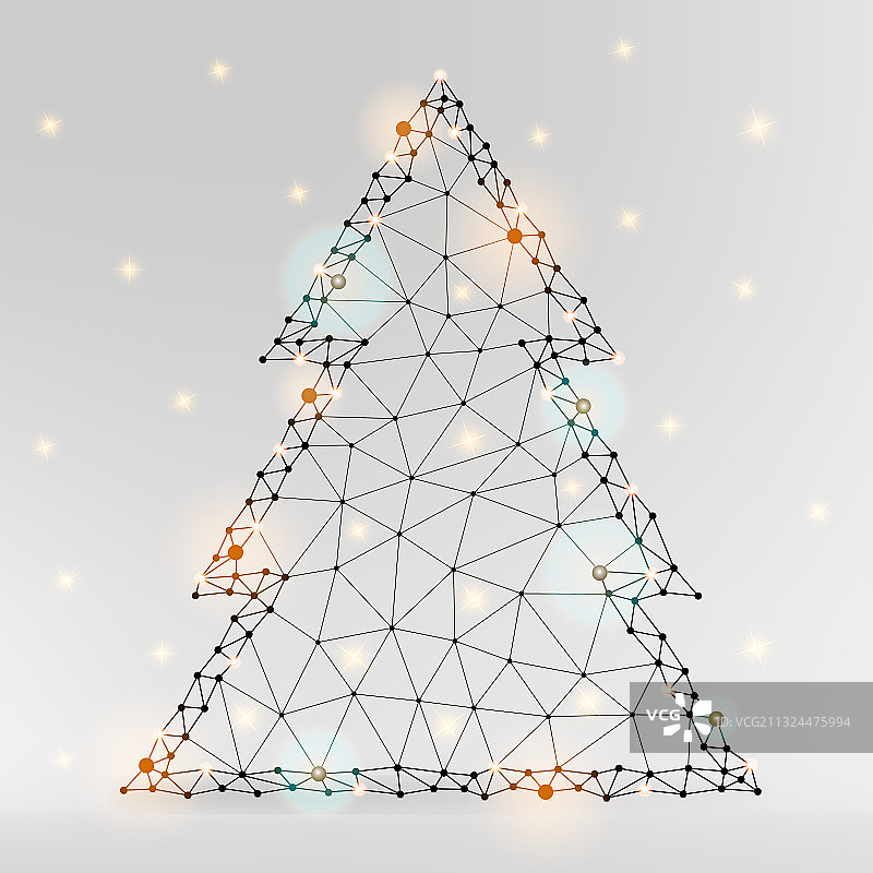 抽象的圣诞树由线和点组成图片素材
