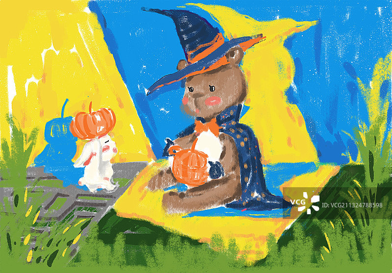 小兔和小熊的游乐园 | 儿童插画图片素材