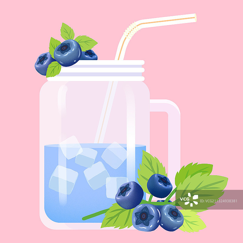 缤纷夏天卡通水果冷饮蓝莓果汁图片素材