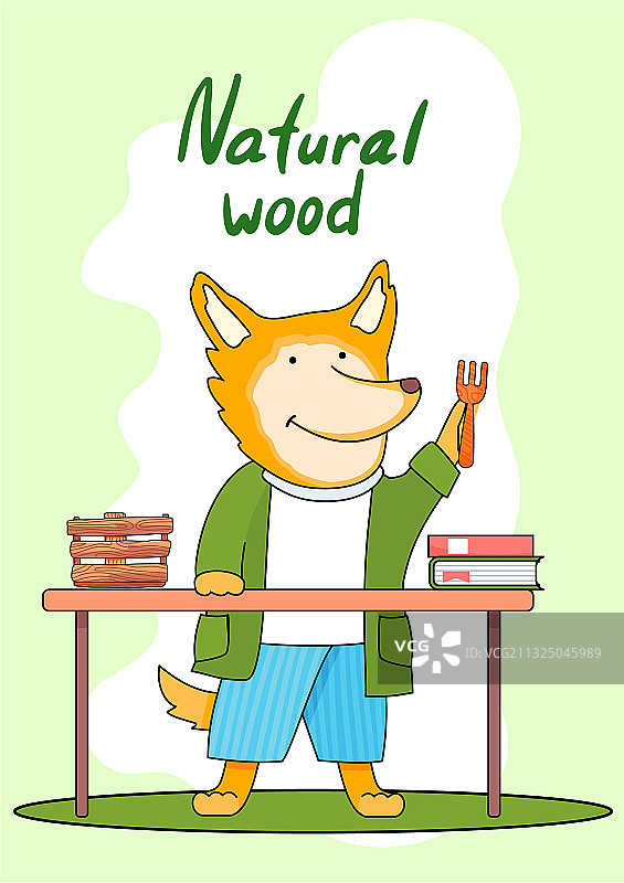 天然木制品卡通狐狸养他图片素材