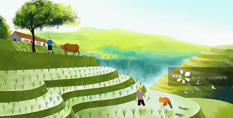 中国二十四节气传统国风谷雨春天节气节日插画图片素材