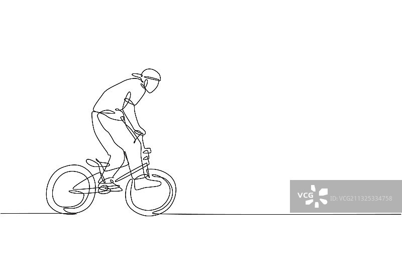 一条连续的线画年轻的小轮车自行车图片素材