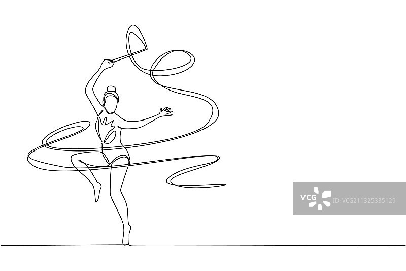 一个连续的线条画年轻的芭蕾舞者图片素材