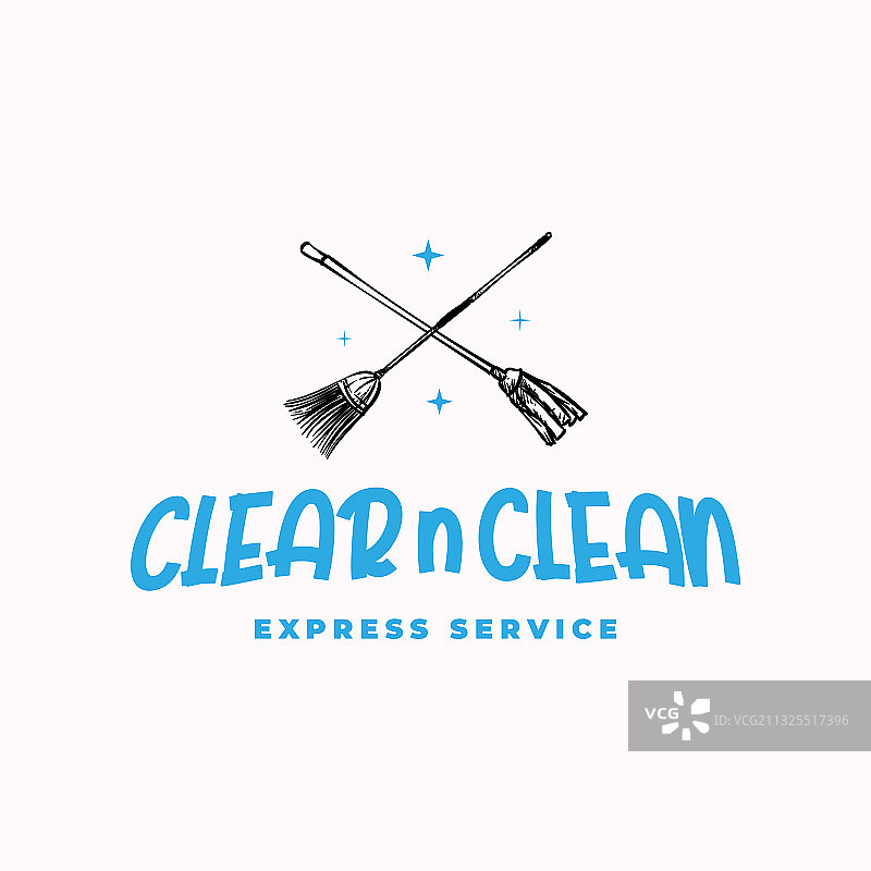 扫帚和拖把的清洁服务标志设计图片素材