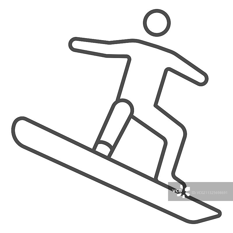 自由式滑雪板细线冬季图标图片素材