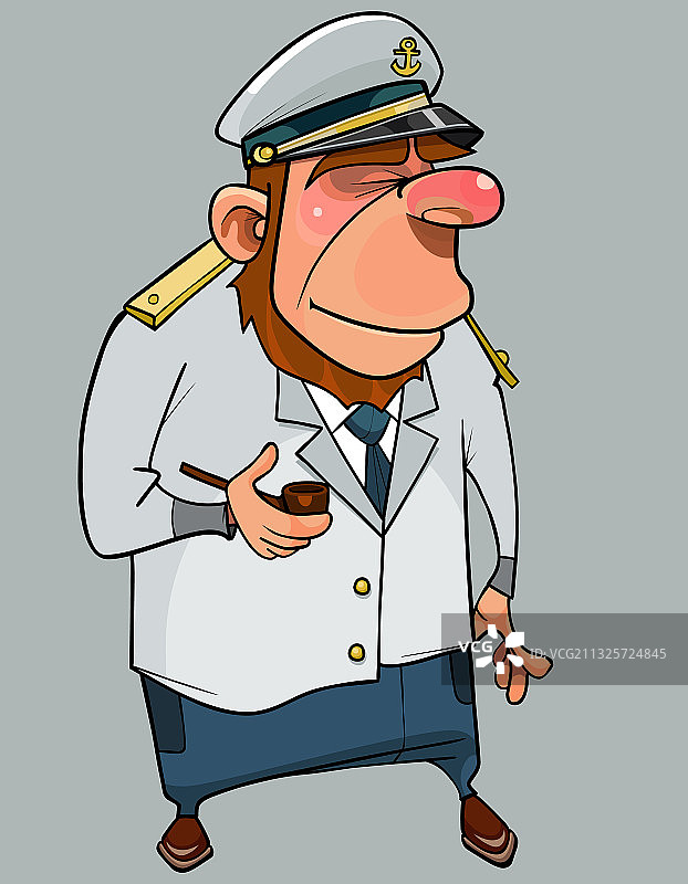 卡通船长拿着烟斗站着图片素材